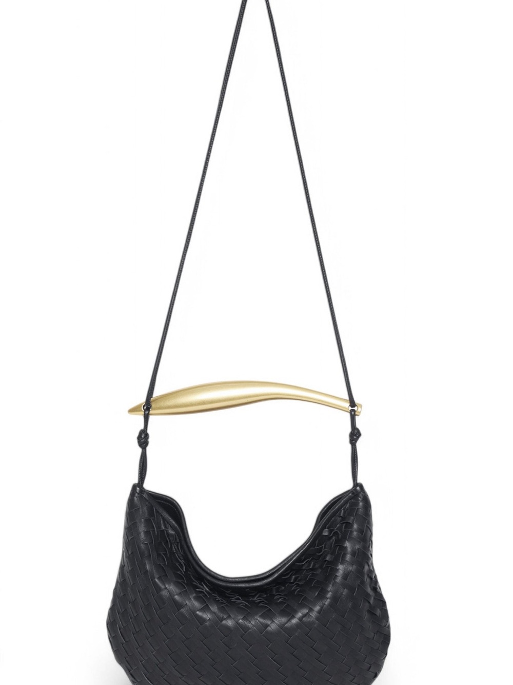 Walter Baker Black Woven Shoulder Bag with Gold Handle